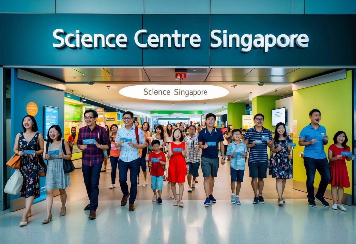 Families and friends excitedly line up at the entrance of Science Centre Singapore, holding their tickets and eagerly waiting to explore the exhibits