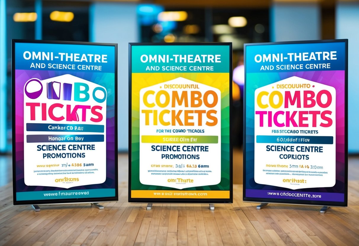 A colorful poster advertises discounted combo tickets for the Omni-Theatre and Science Centre promotions
