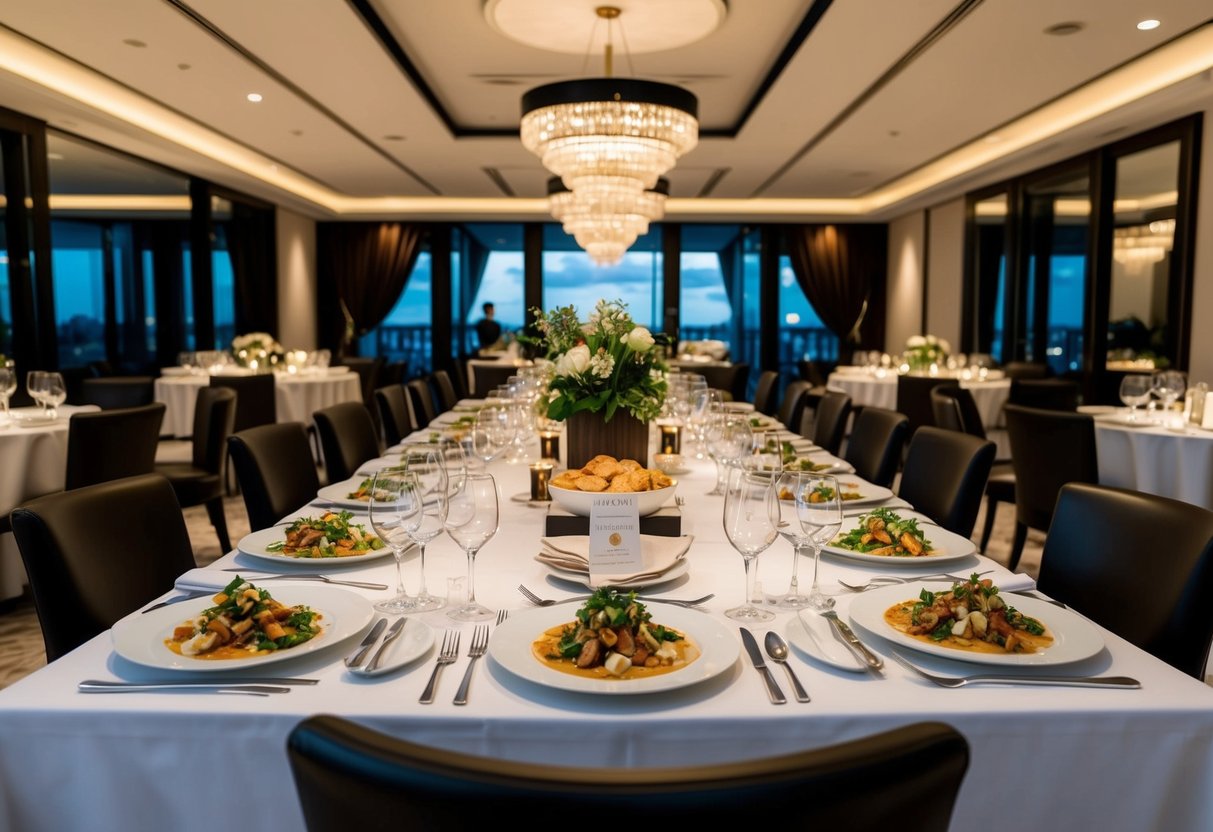 A luxurious dining setup at Mariott with elegant table settings and delectable food spread for a promotional event in Singapore