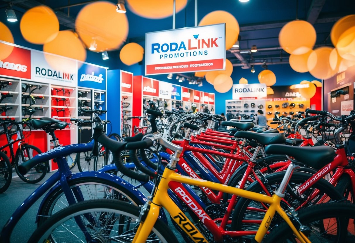 A colorful display of bicycles from top brands, with prominent Rodalink promotions