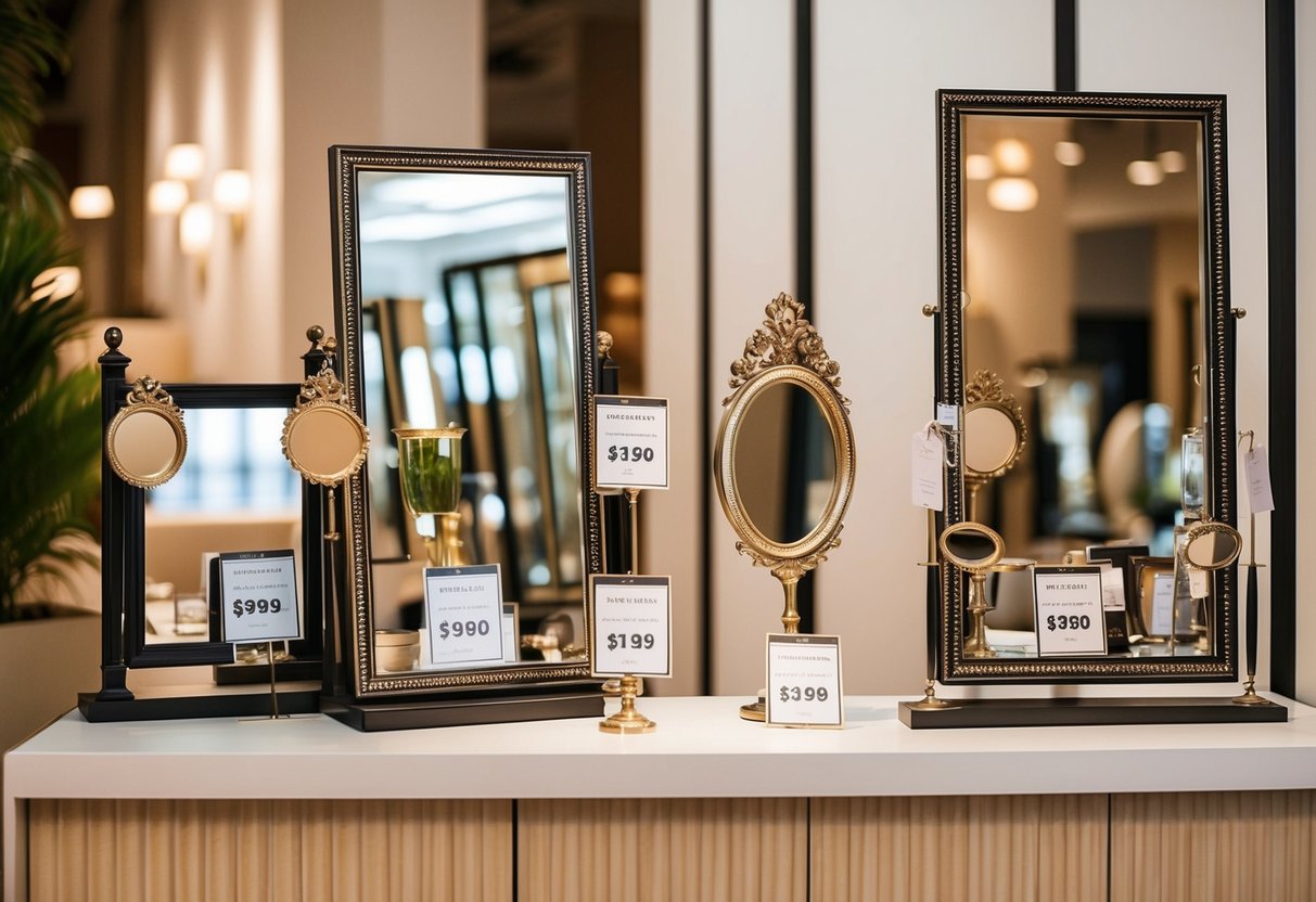 Elegant mirrors and art pieces displayed with price tags at Pottery Barn promotions in Singapore