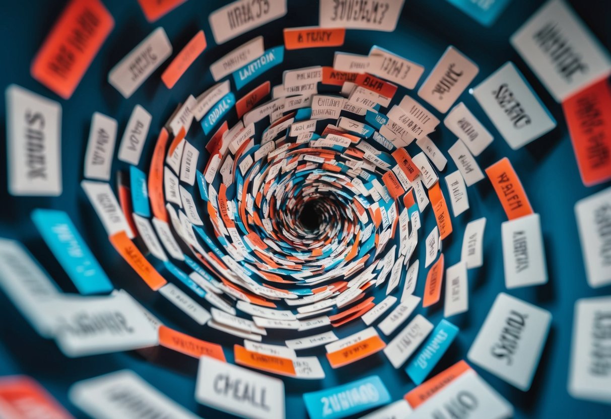 A swirling vortex of questions and promotional materials