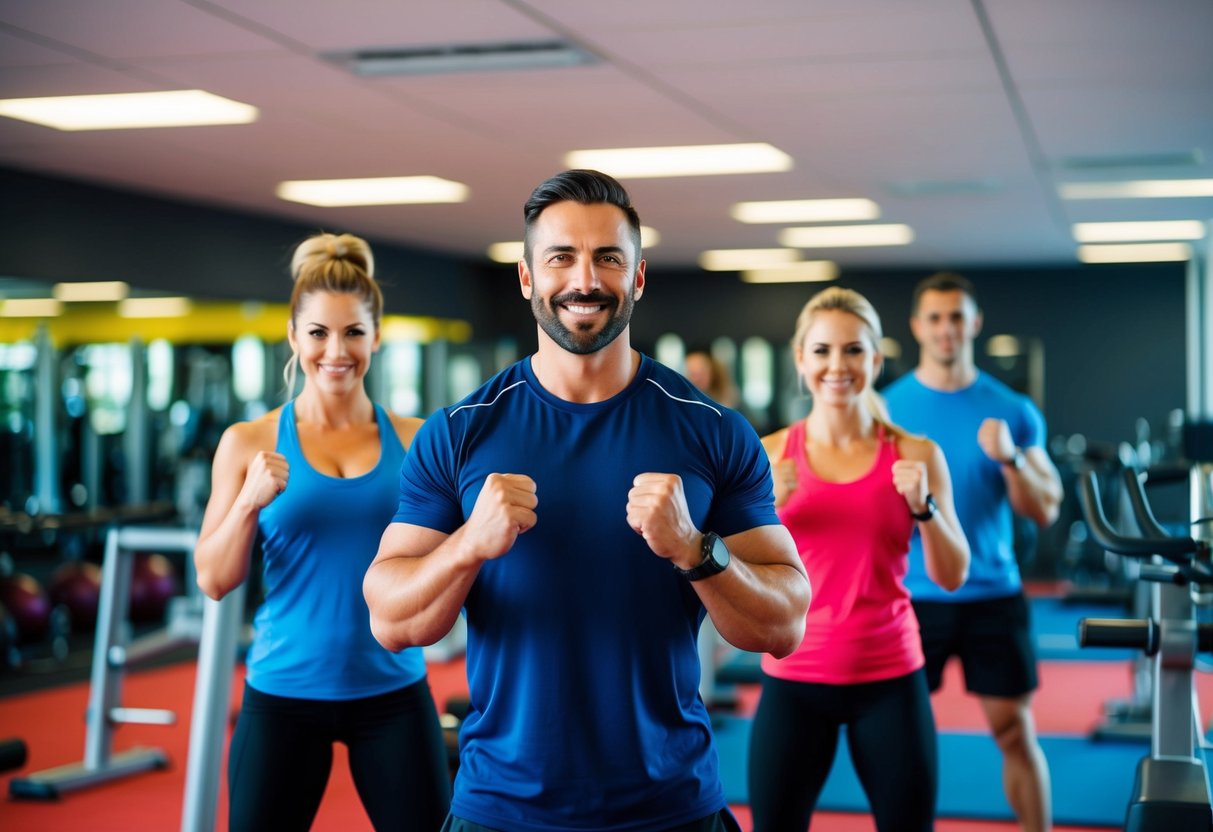 A vibrant gym environment with modern equipment and enthusiastic staff