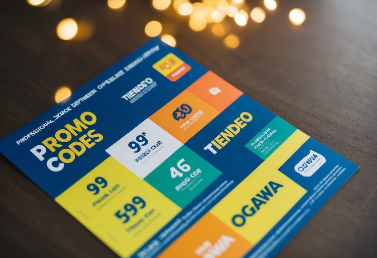 A colorful flyer with promo codes and the Tiendeo and Ogawa logos displayed prominently