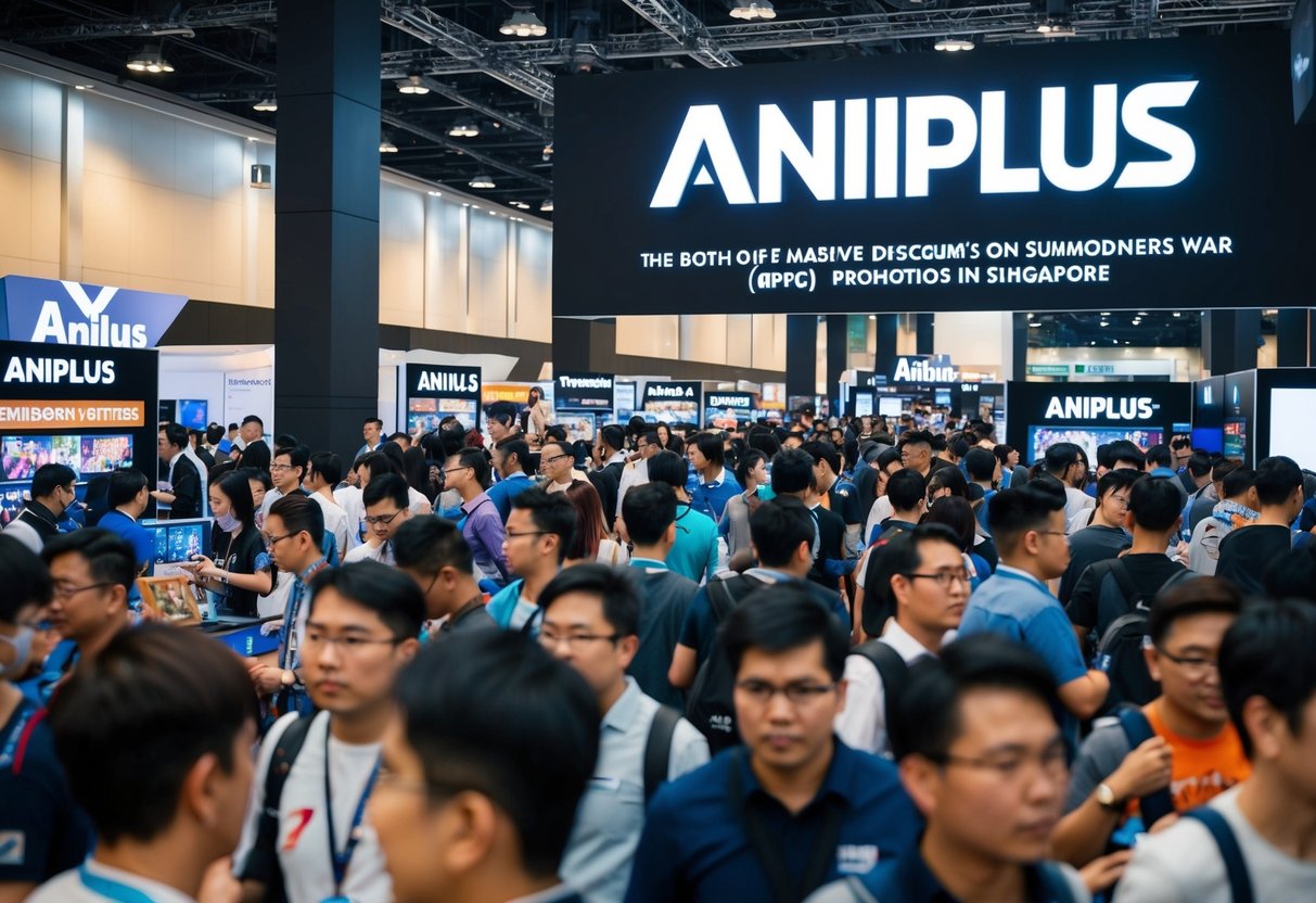 The ANIPLUS booth is bustling with activity as customers flock to take advantage of the massive discounts on summoners war (RPG Game) promotions in Singapore