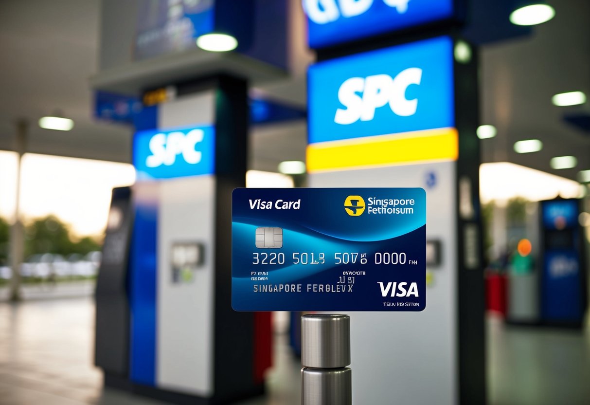 A sleek Visa card receiving exclusive discounts at a Singapore Petroleum Company (SPC) station
