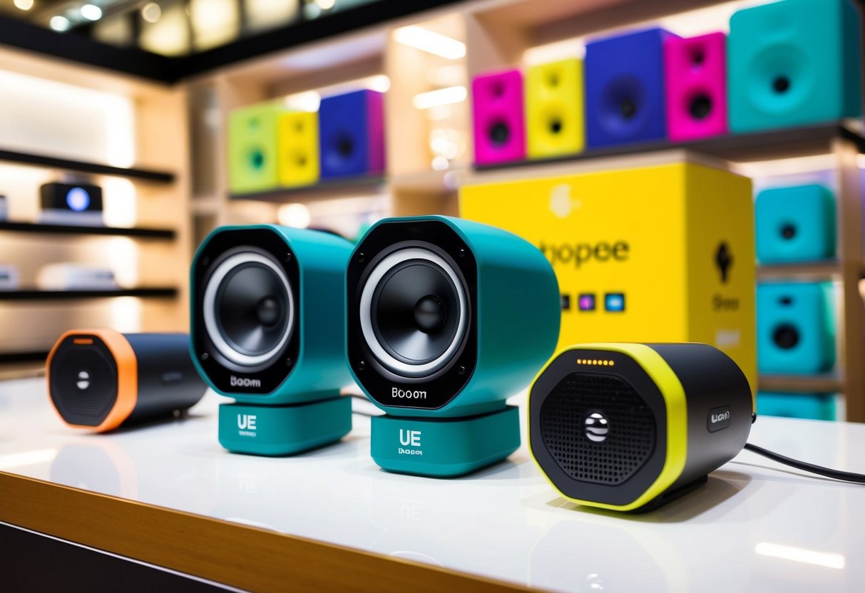 A colorful display of UE Boom 2 speakers at Shopee's Ultimate Ears Official Store in Singapore