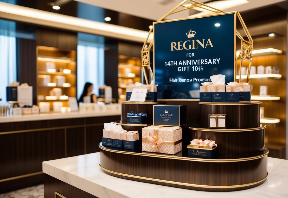 A luxurious gift display at Regina for 14th anniversary hair removal promotions