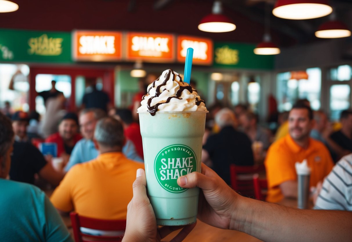 A bustling Shake Shack filled with customers enjoying promotional deals