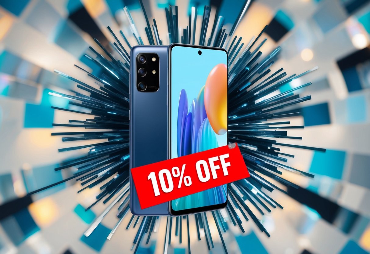 A sleek Galaxy S25 Ultra surrounded by a burst of promotional graphics and a prominent "10% off" label