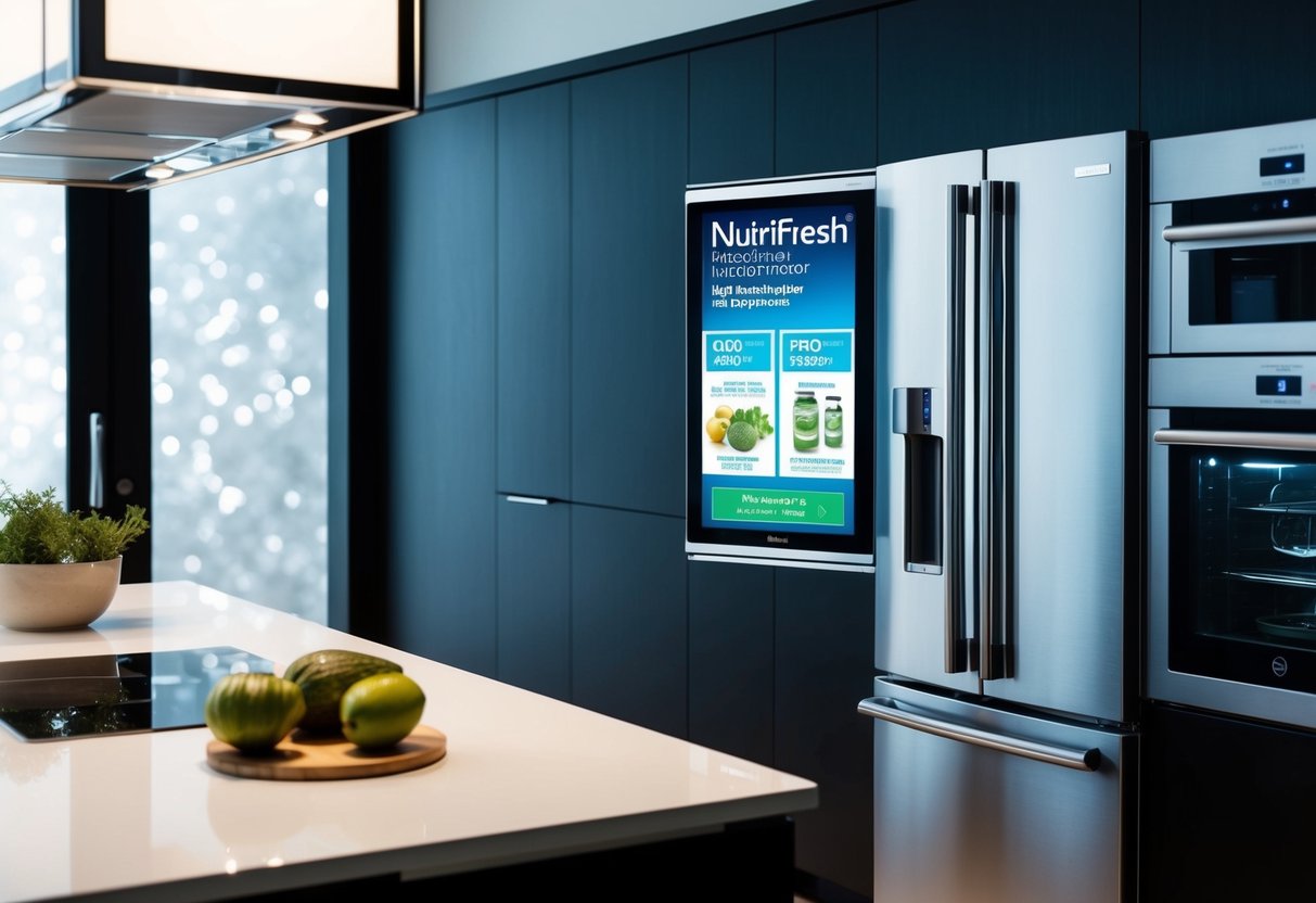 A sleek, modern kitchen with a prominent Electrolux NutriFresh® Inverter refrigerator displaying promotional offers