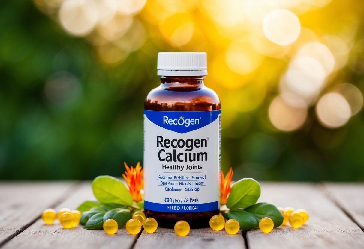 A bottle of Recogen Calcium surrounded by vibrant, healthy joints