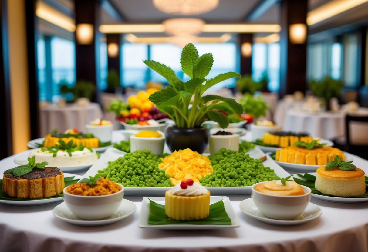 A vibrant buffet spread of farm-fresh peppermint-infused dishes at a luxurious hotel in Singapore